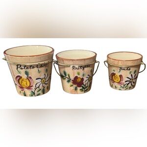 Elvin Vintage Set of 3 MCM Hand painted Ceramic Canisters  - Made in Japan